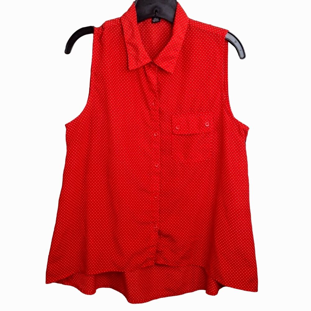 UK2LA Polka Dot Shirt Sleeveless Blouse Red Large